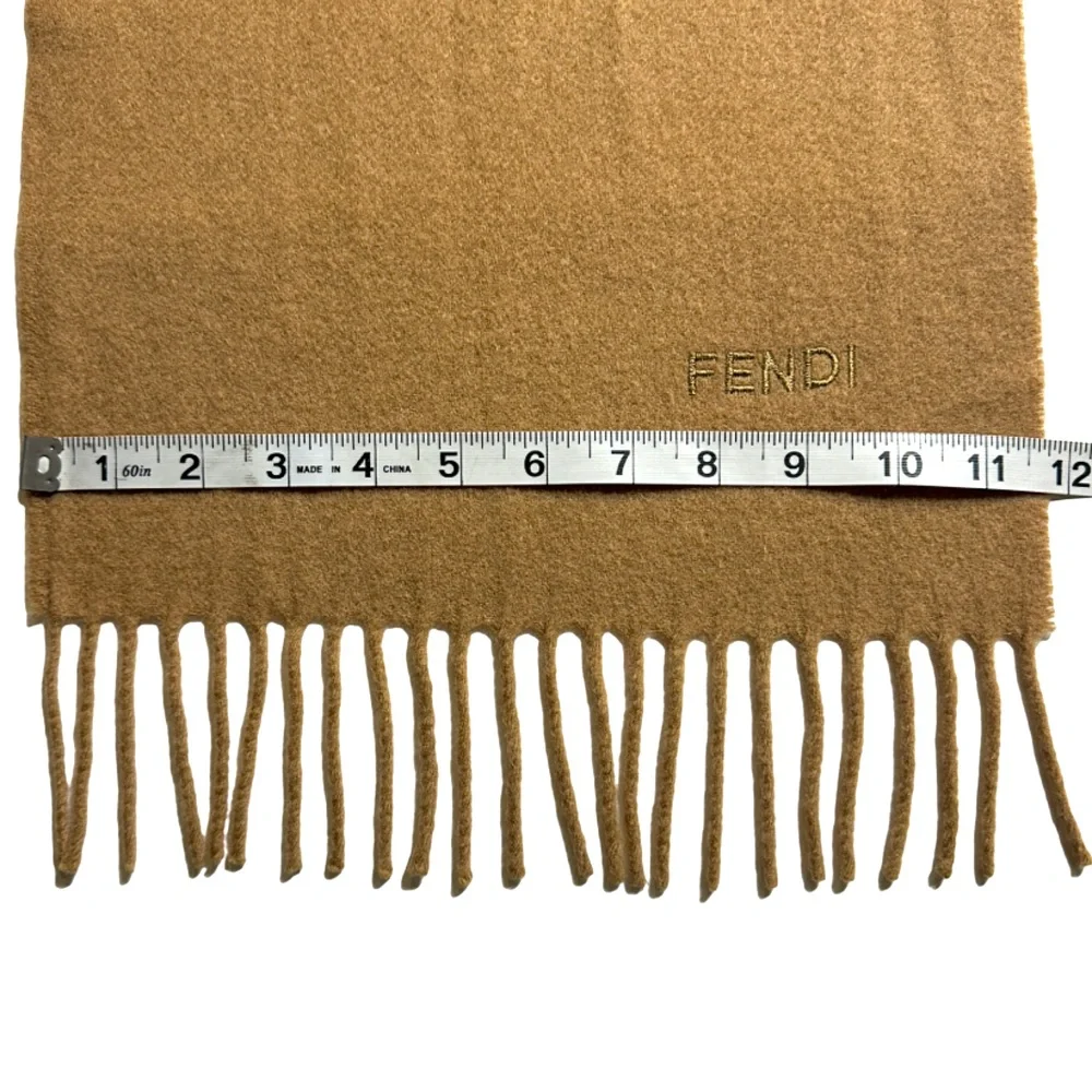 FENDI | Wool Camel Brown Tan Tassel Fringe Scarf Wrap Pashmina